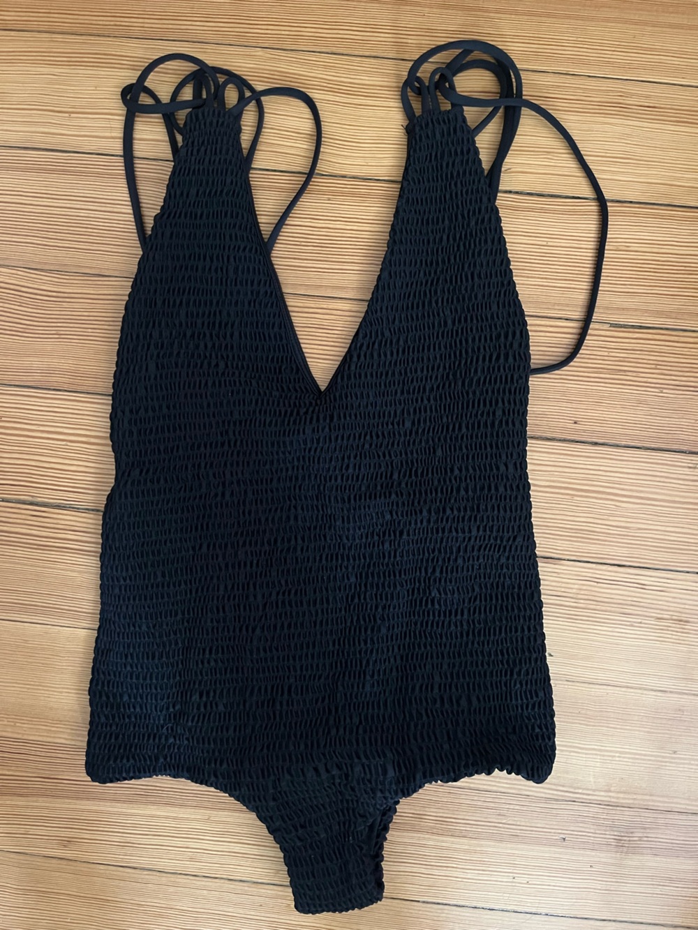 Tori Praver Swimwear Black Smocked One-Piece Swimsuit